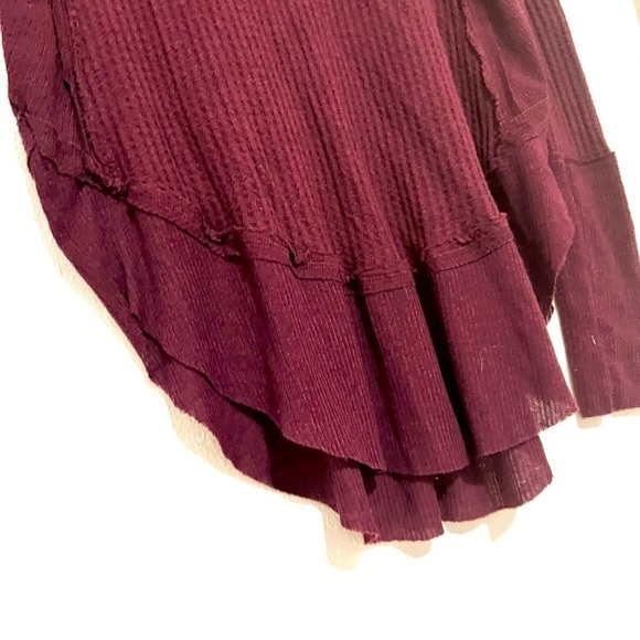 We the Free People Waffle Knit Laguna Thermal Long Sleeve Burgundy Shirt XS - Picture 5 of 12